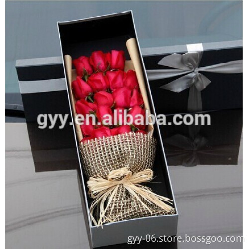 Red Rose Rigid Box, Flower Cardboard Hat Box, Black Flower Box with Ribbons
